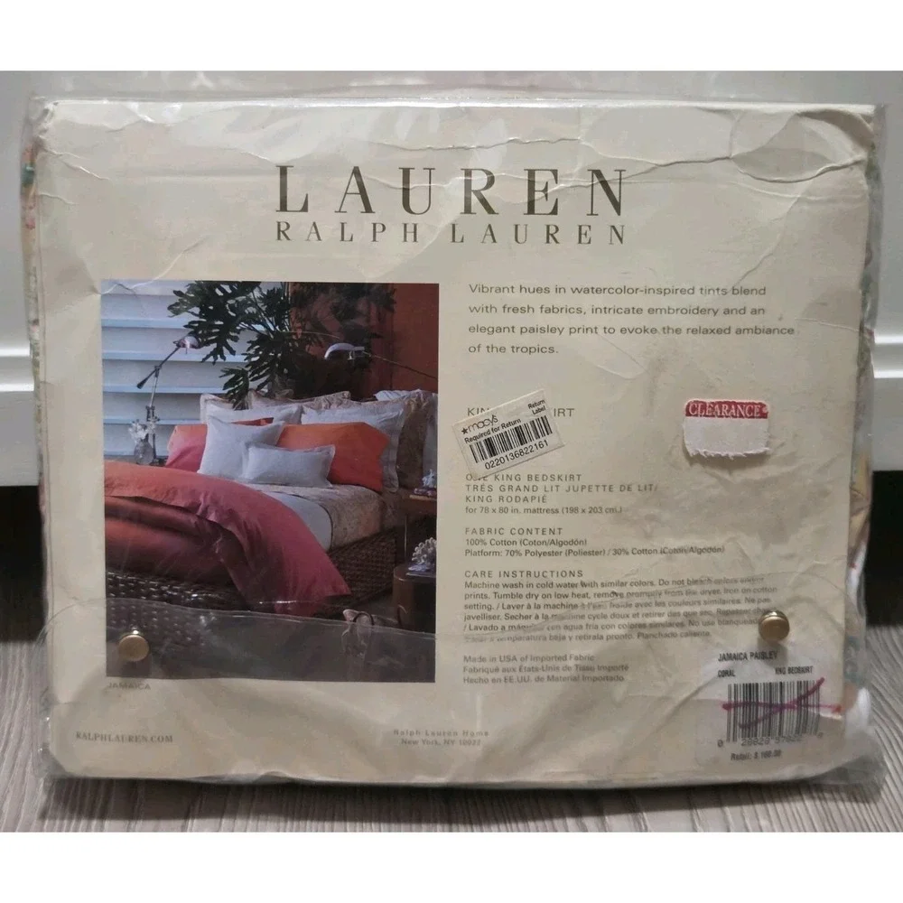 Ralph Lauren KING Bedskirt Jamaica Paisley Coral 100% Cotton New *Read*